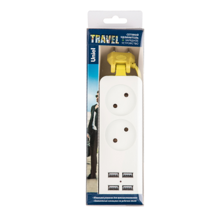 Удлинитель Travel 1,5м 2 гнезда 4USB (2,1A) /Uniel/